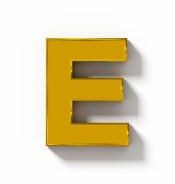 E harfinin 3d altın beyaz gölge - ortogonal pr ile izole