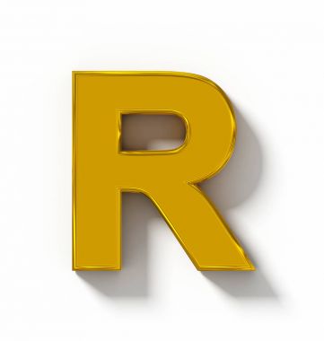 R harfi 3d altın beyaz gölge - ortogonal pr ile izole