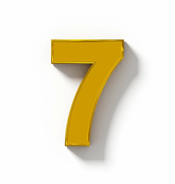 Номер 7 3D золотой изолированный на белом с тенью - ортогональный pr — стоковое фото