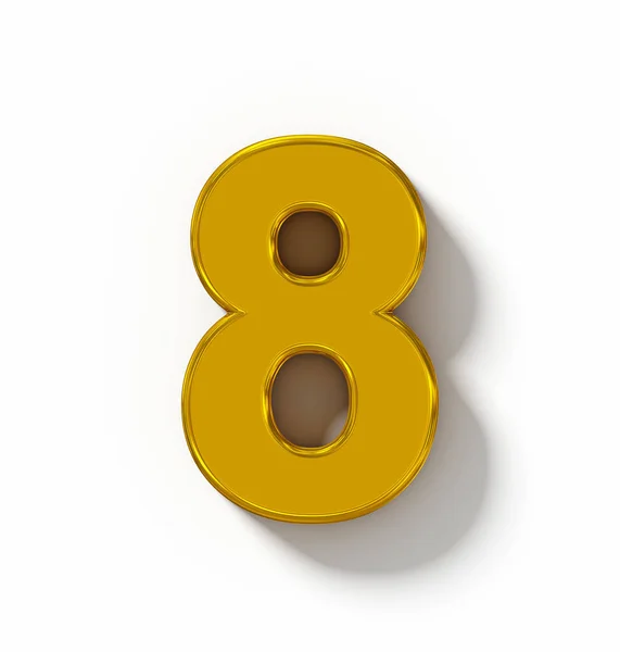 Número 8 3D dorado aislado en blanco con sombra - pr ortogonal —  Fotos de Stock
