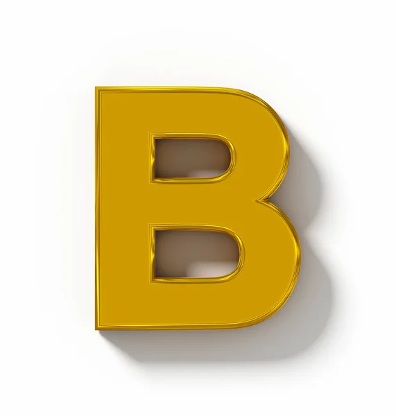 Letra B dourado 3D isolado no branco com sombra - pr ortogonal — Fotografia de Stock
