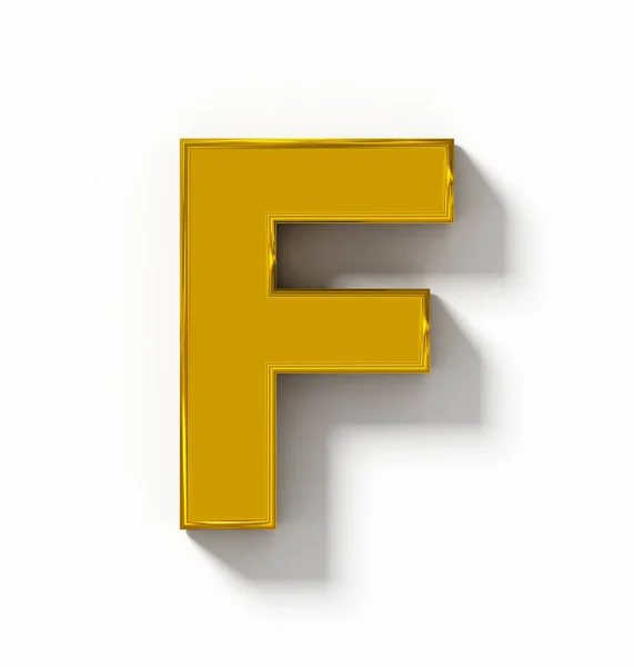 Letter F 3D golden isolated on white with shadow - orthogonal pr — Stock Photo, Image