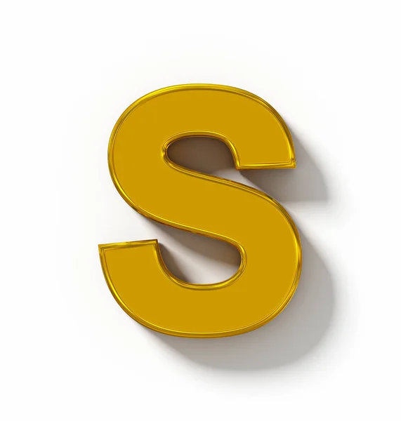 Letra S 3D dourado isolado no branco com sombra - pr ortogonal — Fotografia de Stock