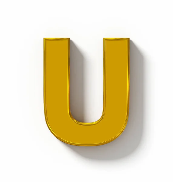 Velké písmeno U 3d zlatý izolované na bílém s shadow - ortogonální pr — Stock fotografie