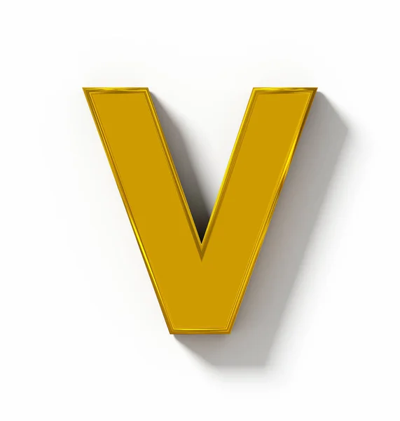 Letra V dourado 3D isolado no branco com sombra - pr ortogonal — Fotografia de Stock