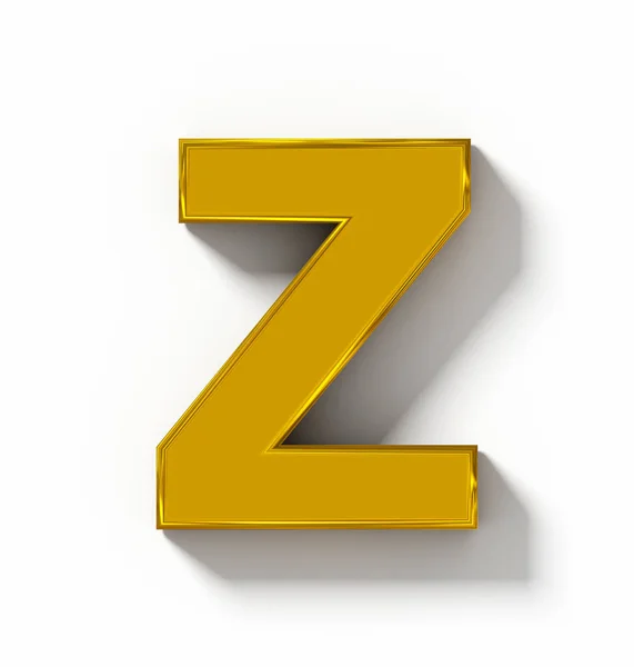 Letra Z dourado 3D isolado no branco com sombra - pr ortogonal — Fotografia de Stock