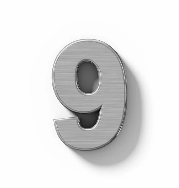 Numer 9 3d metal na białym tle na białym cieniem - ortogonalnych pro — Zdjęcie stockowe