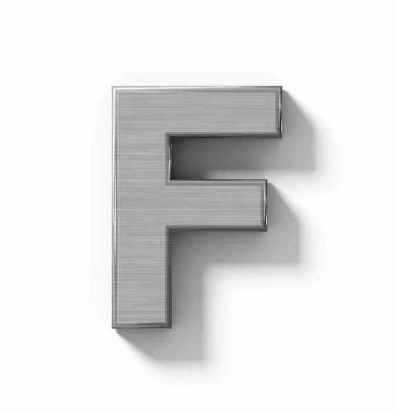 Litera F 3d metal na białym tle na białym cieniem - ortogonalnych pro — Zdjęcie stockowe