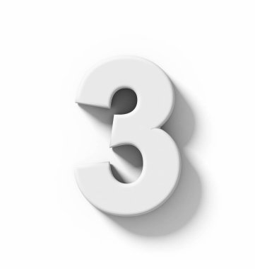 Sayı 3 beyaz gölge - ortogonal pro ile izole 3d beyaz