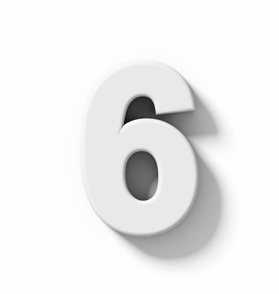 номер 6 3D белый изолированный на белом с тенью - ортогональный про
