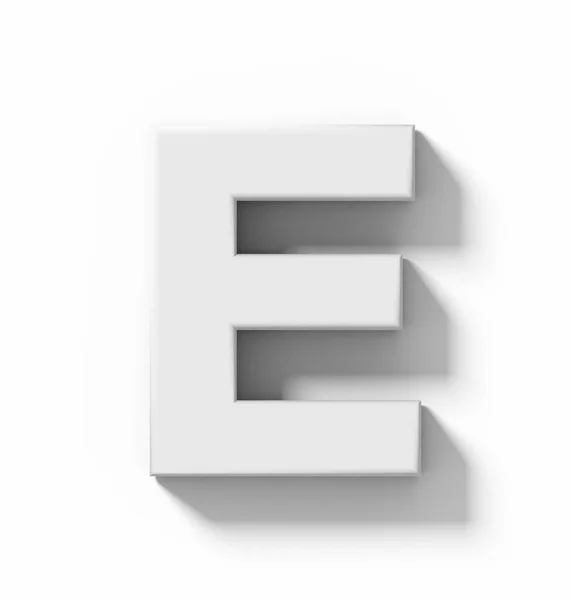 Letter E 3D white isolated on white with shadow - orthogonal pro — Stock Photo, Image
