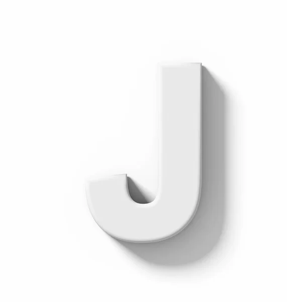 Letra J 3D branco isolado no branco com sombra ortogonal pro — Fotografia de Stock