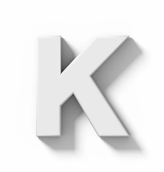 Letra K 3D branco isolado no branco com sombra ortogonal pro — Fotografia de Stock