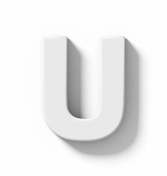Letter U 3D white isolated on white with shadow - orthogonal pro — Stock Photo, Image