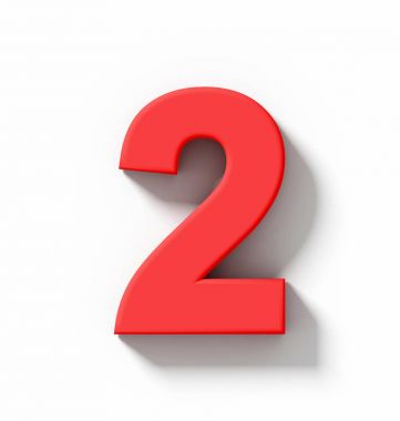 Sayı 2 beyaz gölge - ortogonal proje ile izole 3d kırmızı