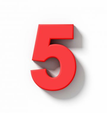 Sayı 5 beyaz gölge - ortogonal proje ile izole 3d kırmızı