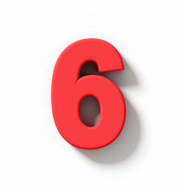 sayı 6 beyaz gölge - ortogonal proje ile izole 3d kırmızı