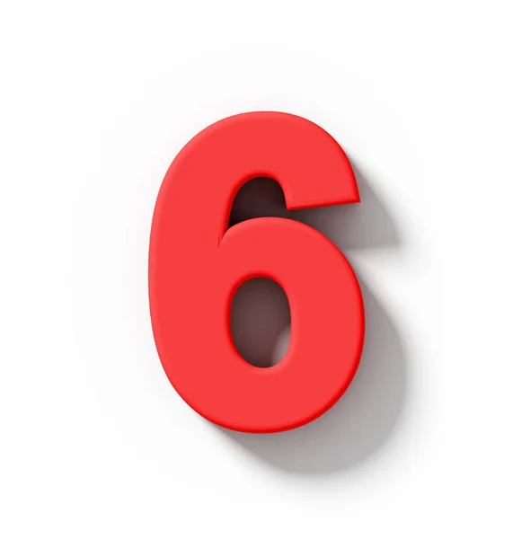 Número 6 vermelho 3D isolado no branco com sombra - proje ortogonal — Fotografia de Stock