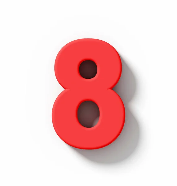 Numer 8 3d czerwony na białym tle na białym cieniem - ortogonalnych proje — Zdjęcie stockowe