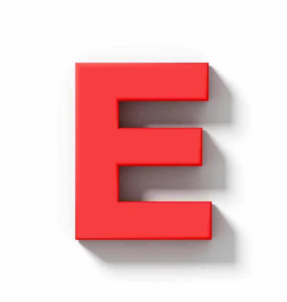Huruf E 3D merah diisolasi di atas putih dengan bayangan ortogonal proje — Stok Foto