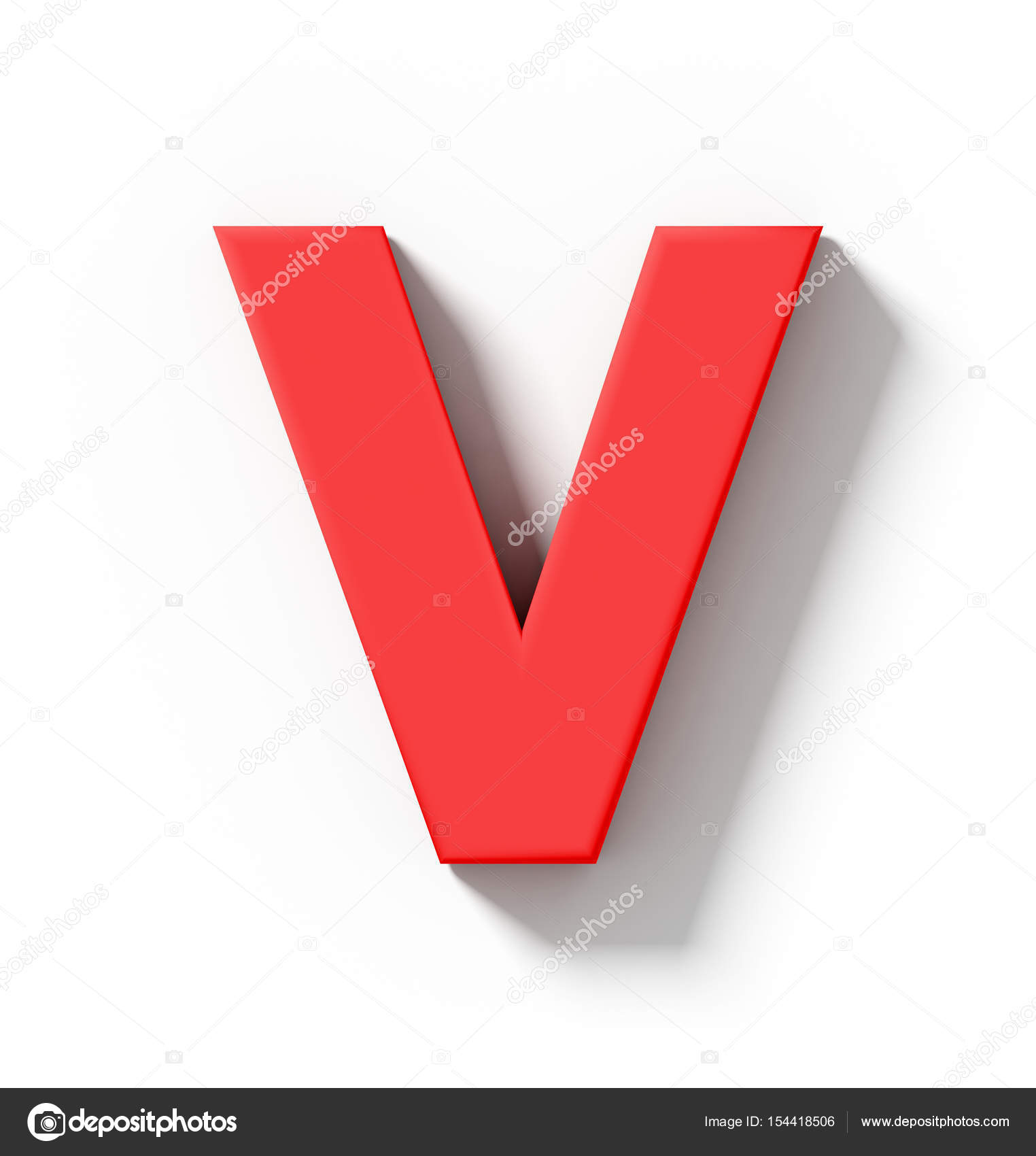 Letter V 3D red isolated on white with shadow - orthogonal proje Stock  Photo by ©3dvlaa 154418506