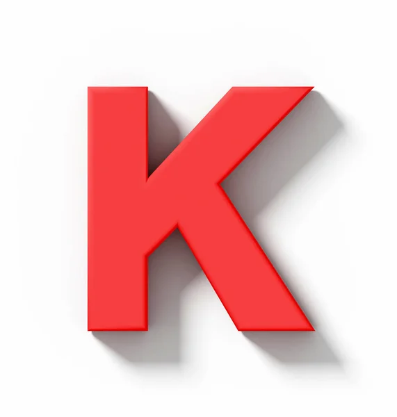 Huruf K 3D merah terisolasi di atas putih dengan bayangan ortogonal proje — Stok Foto
