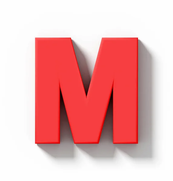 Huruf M 3D merah terisolasi di atas putih dengan bayangan ortogonal proje — Stok Foto