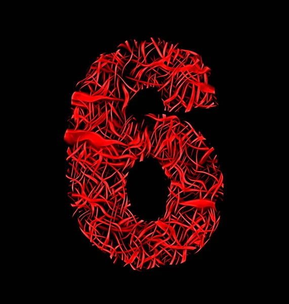 Número 6 estilo de malla de fibra artística roja aislada en negro — Foto de Stock