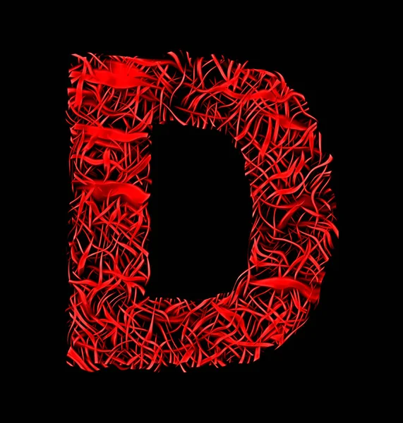 Letter D red artistic fiber mesh style isolated on black — Stock Photo, Image