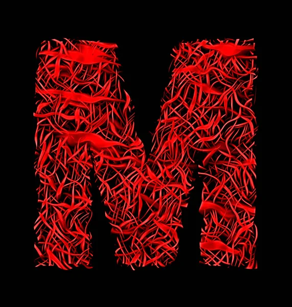 Γράμμα M Κόκκινη καλλιτεχνική ινών πλέγμα στυλ απομονώνονται σε μαύρο — Φωτογραφία Αρχείου