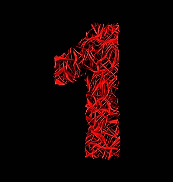 Number 1 red artistic fiber mesh style isolated on black — Stock Photo, Image