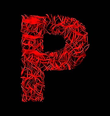 P harfi kırmızı sanatsal fiber kafes tarzı siyah izole
