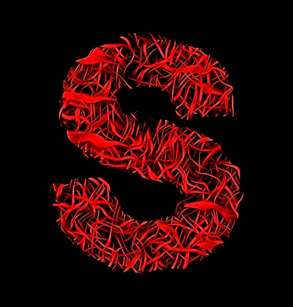 Lettera S rosso in fibra artistica stile mesh isolato su nero — Foto Stock