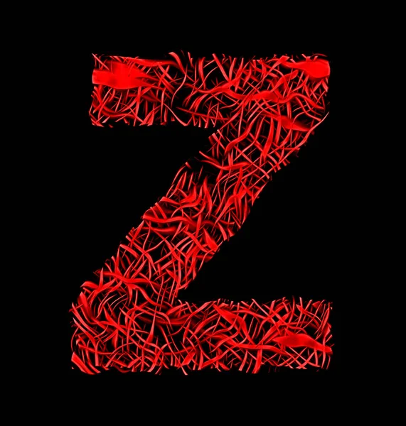 Γράμμα Z κόκκινη καλλιτεχνική ινών πλέγμα στυλ απομονώνονται σε μαύρο — Φωτογραφία Αρχείου