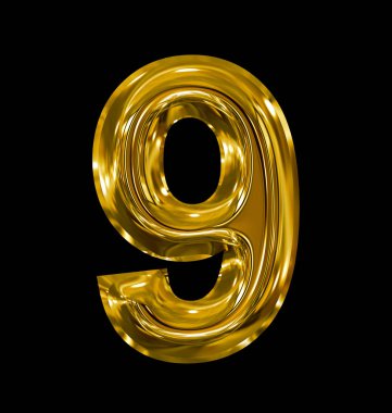 parlak altın izole üzerinde siyah yuvarlanan sayı 9