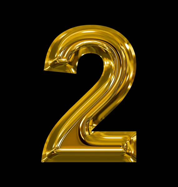 Parlak altın izole üzerinde siyah yuvarlanan sayı 2 — Stok fotoğraf