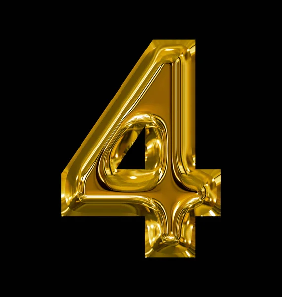 빛나는 황금에 고립 된 블랙 반올림 한 숫자 4 — 스톡 사진