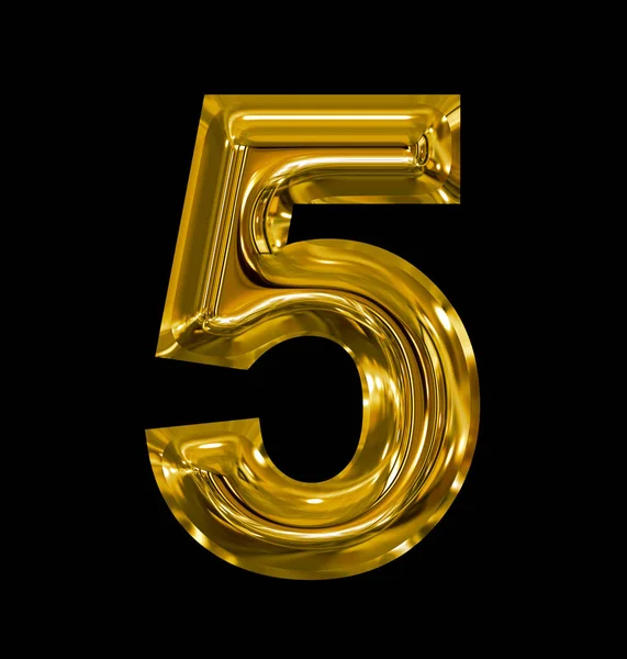 Parlak altın izole üzerinde siyah yuvarlanan sayı 5 — Stok fotoğraf
