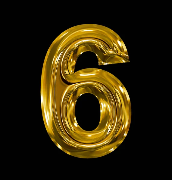 Number 6 rounded shiny golden isolated on black — Stock Photo, Image