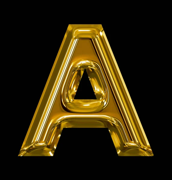 Letter A rounded shiny golden isolated on black — Stock Photo, Image