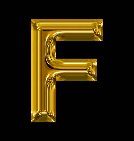 Buchstabe f abgerundet golden glänzend isoliert auf schwarz — Stockfoto
