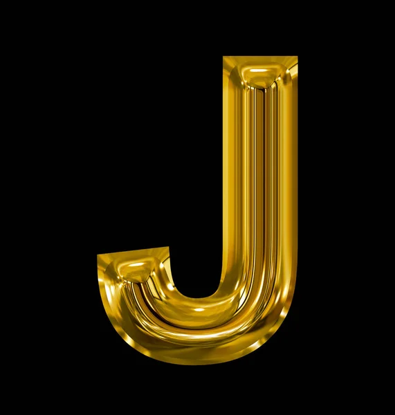 Písmeno J zaoblené lesklé zlaté izolované na černé — Stock fotografie
