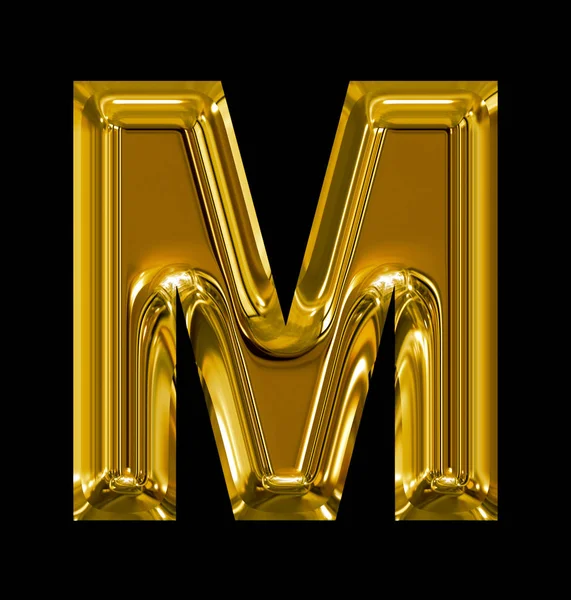 Letra M arredondado dourado brilhante isolado em preto — Fotografia de Stock