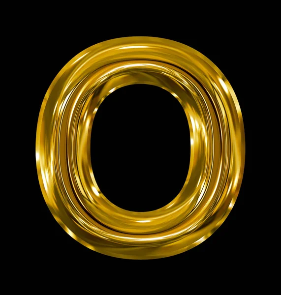 Літера O округлена блискуча золота ізольована на чорному — стокове фото