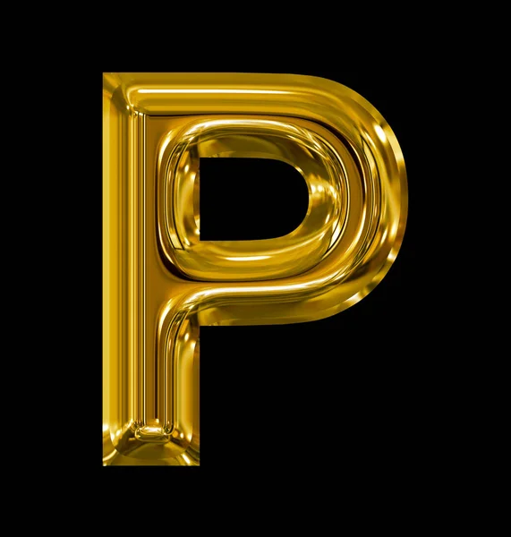 Lettera P arrotondato lucido dorato isolato su nero — Foto Stock