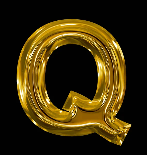 Písmeno Q zaoblené lesklé zlaté izolované na černé — Stock fotografie