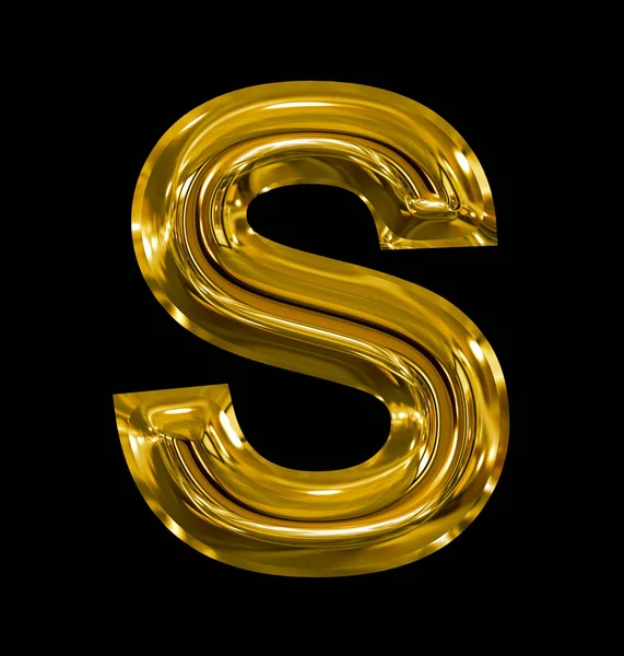 Letter S rounded shiny golden isolated on black — Stock Photo, Image