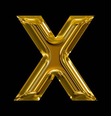 X harfi parlak altın izole üzerinde siyah yuvarlak