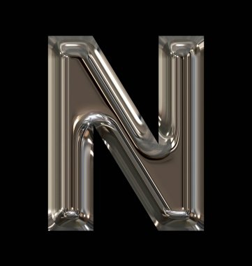 N harfi parlak Gümüş Siyah izole yuvarlak