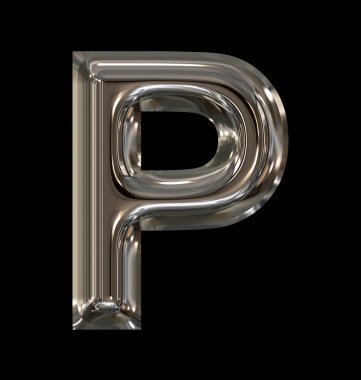 letter P rounded shiny silver isolated on black clipart
